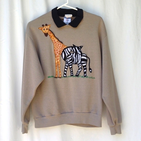 Just Ducky Giraffe Zebra Applique Sweatshirt M - Picture 1 of 8